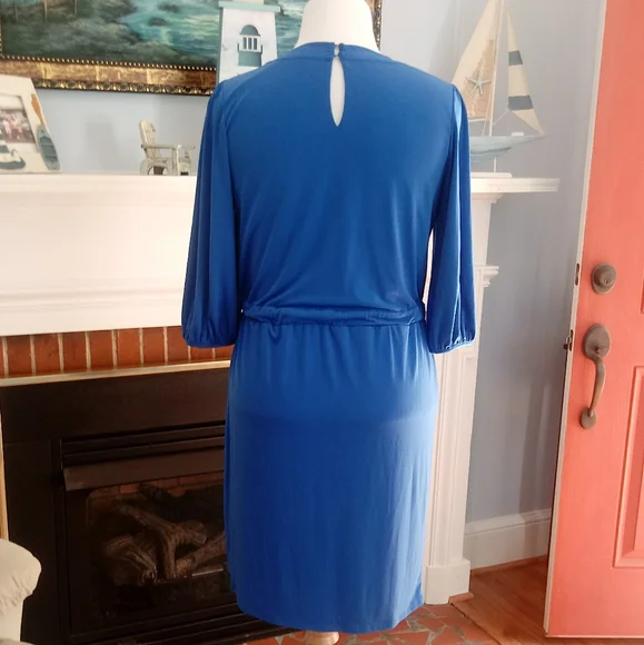 Max & Cleo Knit Tie Waist Midi Dress in Regatta Blue, Size Large - Picture 3 of 15